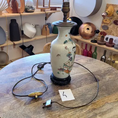 Lampe à poser céramique et base bois exotique avant restauration — 1960 incertain