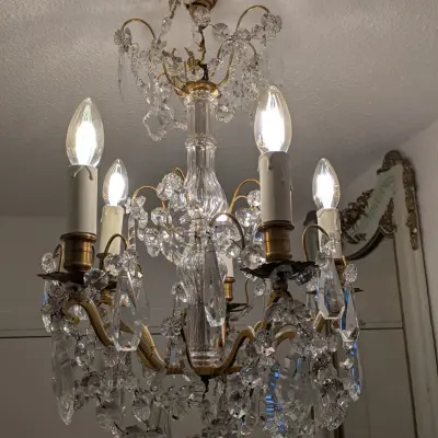 Lustre 5 feux bronze et cristal après restauration — XIX ème