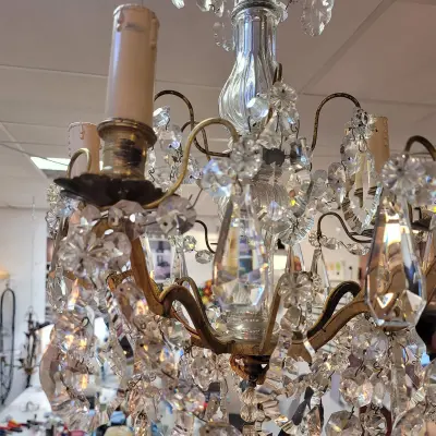 Lustre 5 feux bronze et cristal avant restauration — XIX ème