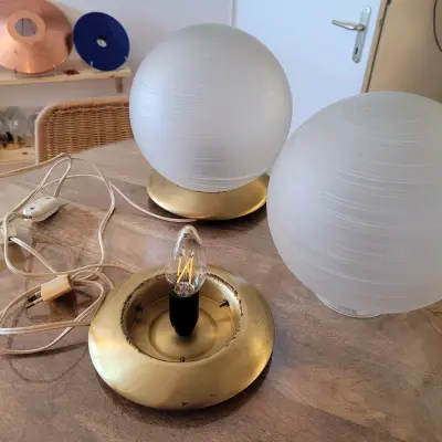 Paire de lampe à poser laiton et verre avant restauration — inconnue