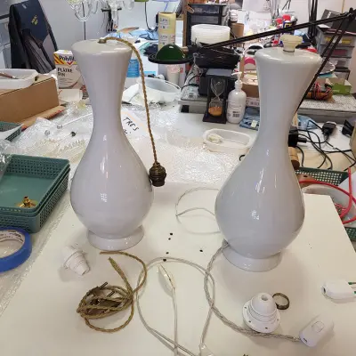 Paire de lampe base en céramique de Limoge avant restauration — 1950