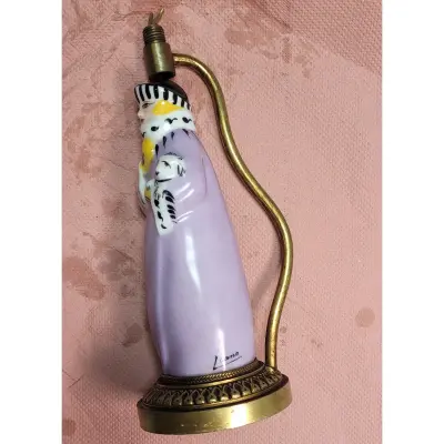 Petite lampe à poser porcelaine et laiton avant restauration — 1930 environ